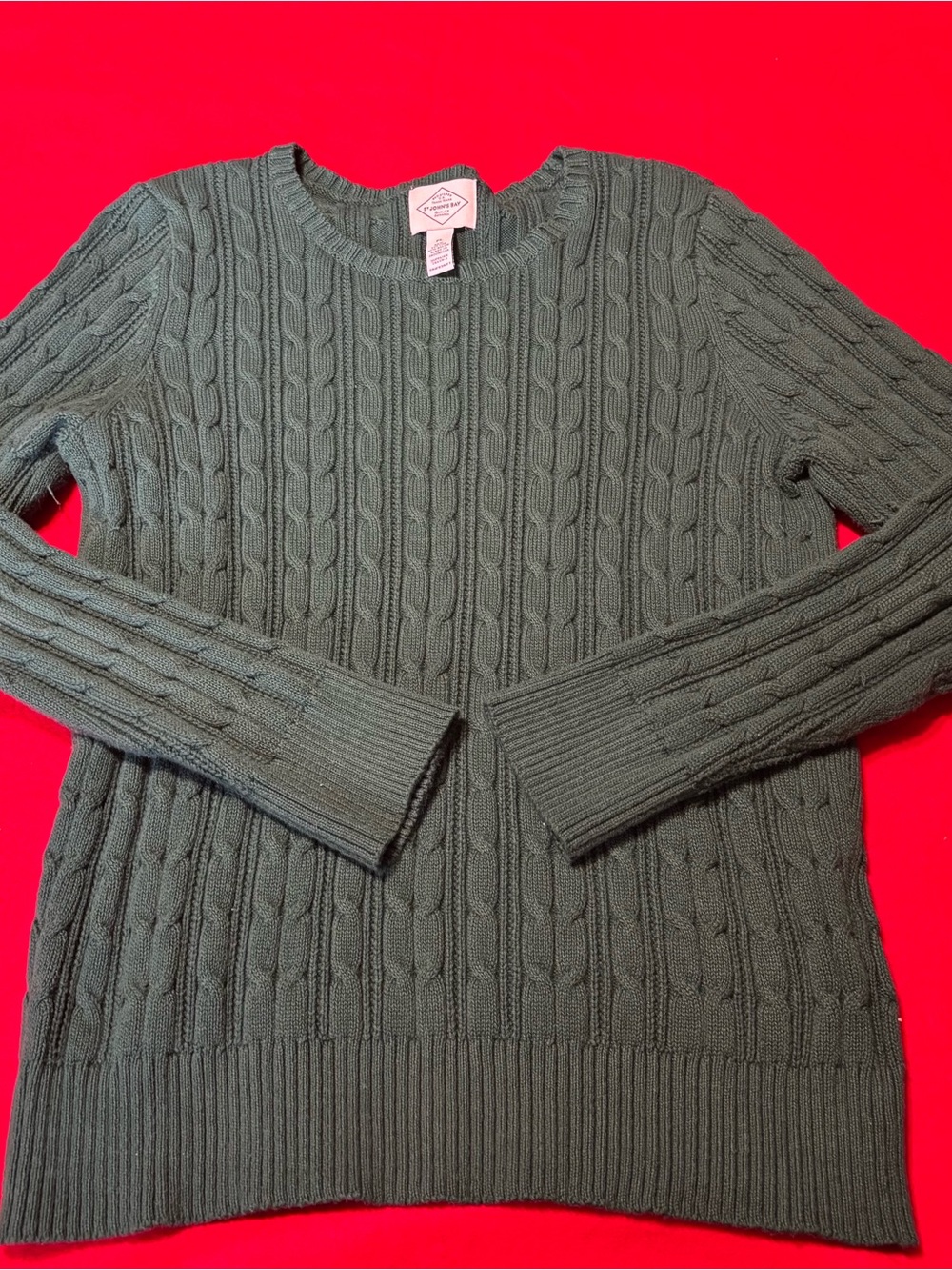 St. Jones Bay size PL Sage Green Womens Cable Knit Crewneck Sweater